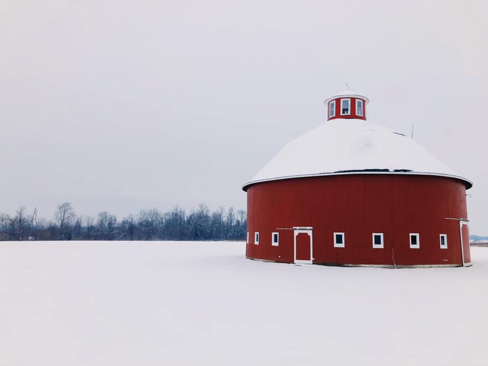 Indiana round barn in winter